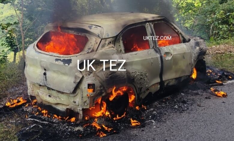 In Ranipokhari's Manik village a running car caught fire and burnt to ashes.