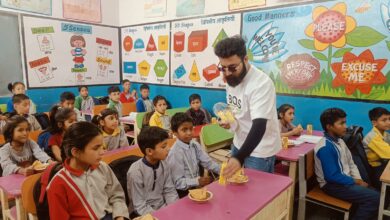 Two young men working at multinational companies celebrated their birthdays with children from a government school.